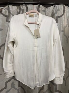 Elie Tahari White Buttonless Silk-Feel Popover Blouse